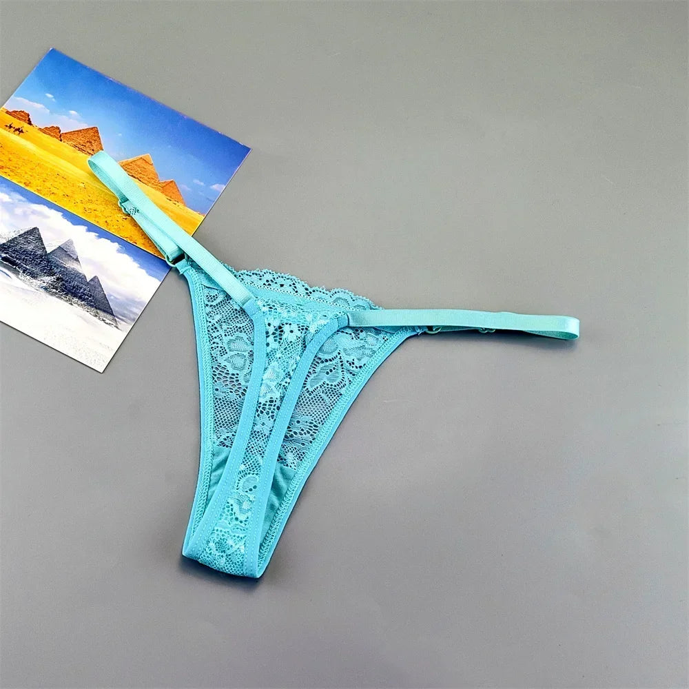 3PCS Einstellbare Sexy Transparent Tanga Höschen Frauen Spitze Unterwäsche Niedrige Taille Weibliche T-zurück String Unterhose